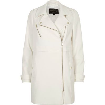 White longline woven biker jacket